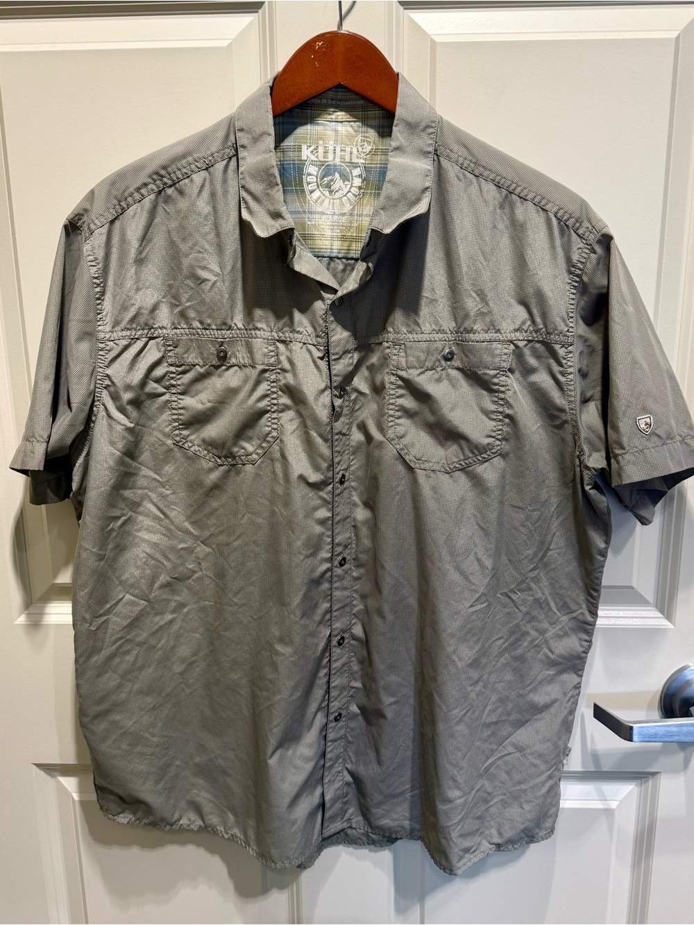 KUHL Eluxur Response Olive Green Plaid Short Sleeve Lightweight Shirt Size XL